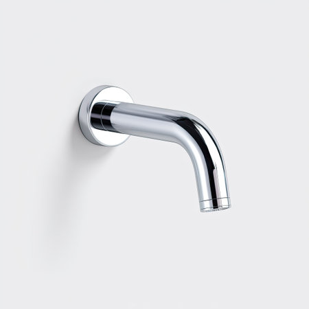 A modern chrome faucet spout featuring a sleek design for bathrooms or kitchens. Ideal for minimalistic decor, this fixture enhances any space with elegance.の素材