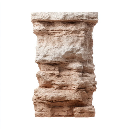 This weathered stone column features a rustic texture and natural earth tones, making it an ideal choice for architectural designs or landscaping enhancements.の素材
