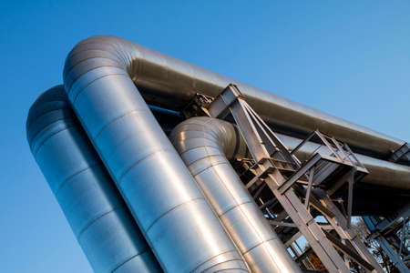 Overground heat pipes. Pipeline above ground, conducting heat for heating the city.の写真素材