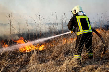 Spring fires of dry grass.の写真素材