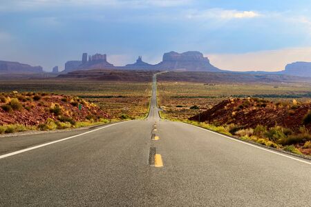 Famous Monument Valley viewpoint (Forrest Gump Point) at US Highway 163の写真素材