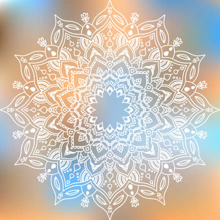 Hand-drawn white mandala. Vector illustration isolated on colored background.のイラスト素材