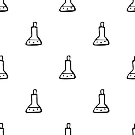 Seamless pattern with hand drawn Test tube. Doodle style vector illustration isolated on white background. For interior design, wallpaper, packaging, posters, cards.のイラスト素材