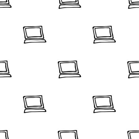 Seamless pattern with hand drawn Ñomputer. Doodle style vector illustration isolated on white background. For interior design, wallpaper, packaging, posters, cards.のイラスト素材