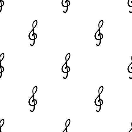 Seamless pattern with hand drawn treble clef. Doodle style vector illustration isolated on white background. For interior design, wallpaper, packaging, posters, cards.のイラスト素材