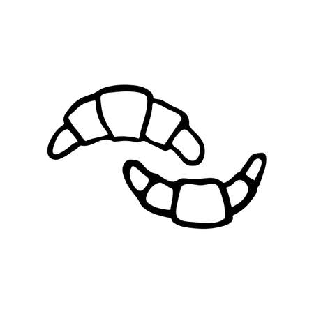 Hand drawn doodle style croissant in vector. Isolated illustration on white background. For graphic and web designのイラスト素材