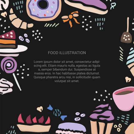 Hand drawn creative sweets design set. Doodle style vector illustration for graphic and web designのイラスト素材