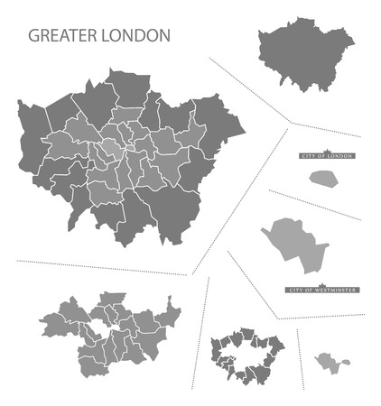 Grey county map of England, Greater Londonのイラスト素材