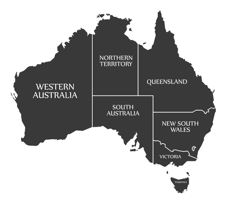 Australia Map with states and labels blackのイラスト素材