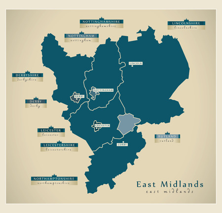 Modern Map - East Midlands UKのイラスト素材