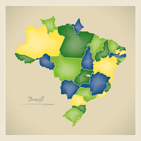 Brazil map artwork with national colors illustrationの写真素材