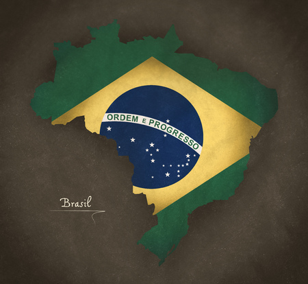 Brazil map special vintage artwork style with flag illustrationの写真素材