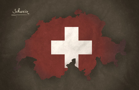 Switzerland map special vintage artwork style with flag illustrationの写真素材