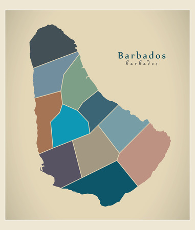 Modern Map - Barbados with parishes colored BBのイラスト素材