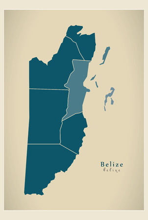 Modern Map - Belize with districts BZのイラスト素材