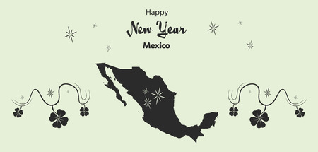 Happy New Year illustration theme with map of Mexicoのイラスト素材