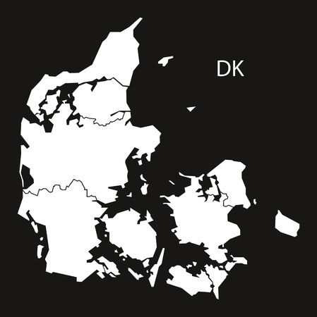 Denmark regions Map black whiteのイラスト素材