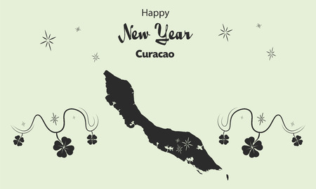 Happy New Year illustration theme with map of Curacaoのイラスト素材