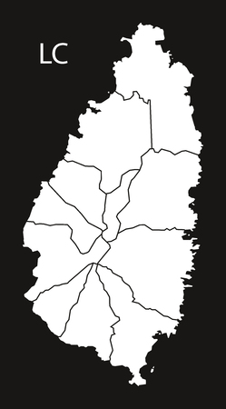 Saint Lucia districts Map black illustrationのイラスト素材