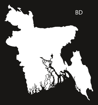Bangladesh Map black and white illustrationのイラスト素材