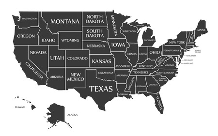USA Map labelled blackのイラスト素材
