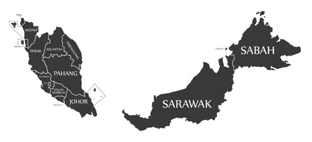 Malaysia Map labelled black illustrationのイラスト素材