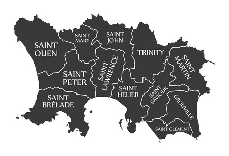 Jersey Island Map labelled black illustrationのイラスト素材