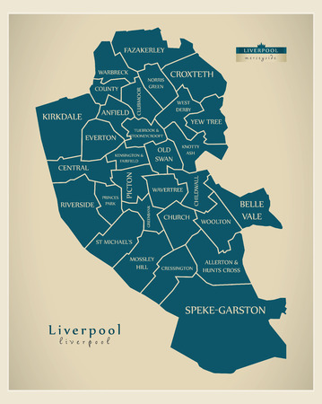 Modern City Map - Liverpool with labelled boroughs illustrationのイラスト素材