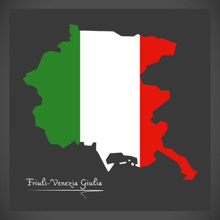 Friuli-Venezia Giulia map with Italian national flag illustrationのイラスト素材