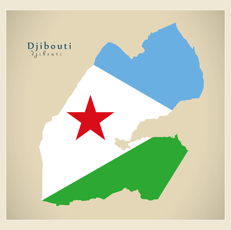 Modern Map - Djibouti flag colored DJ illustration silhouetteのイラスト素材