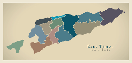 Modern Map - East Timor with districts colored TL illustrationのイラスト素材