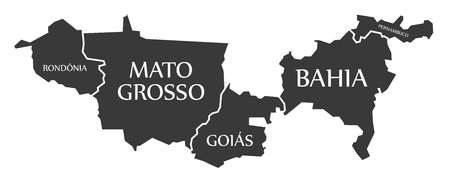 Rondonia - Mato Grosso - Goias - Bahia - Pernambuco Map Brazil illustrationのイラスト素材