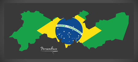 Pernambuco map with Brazilian national flag illustrationのイラスト素材