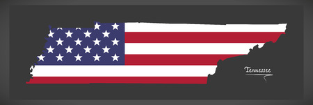 Tennessee map with American national flag illustrationのイラスト素材