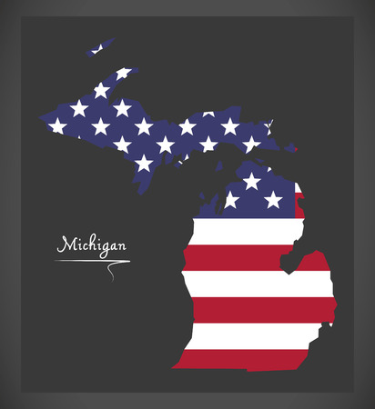 Michigan map with American national flag illustrationのイラスト素材