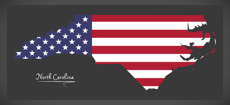 North Carolina map with American national flag illustrationのイラスト素材