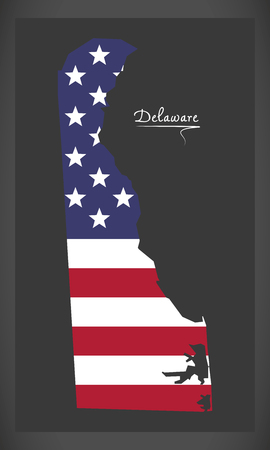 Delaware map with American national flag illustrationのイラスト素材