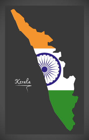 Kerala map with Indian national flag illustrationのイラスト素材