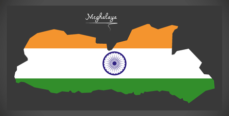 Meghalaya map with Indian national flag illustrationのイラスト素材