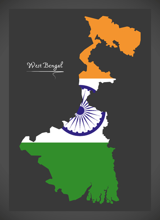 West Bengal map with Indian national flag illustrationのイラスト素材