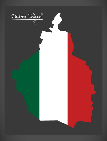 Distrito Federal map with Mexican national flag illustration.のイラスト素材