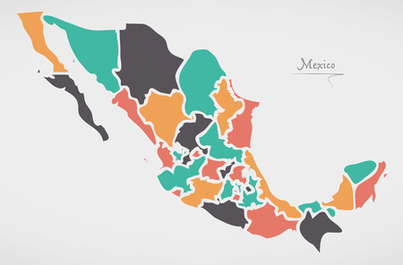 Mexican Map with states and modern round shapesのイラスト素材