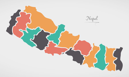 Nepal Map with states and modern round shapesのイラスト素材