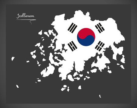 Jeollanam map with South Korean national flag illustrationのイラスト素材