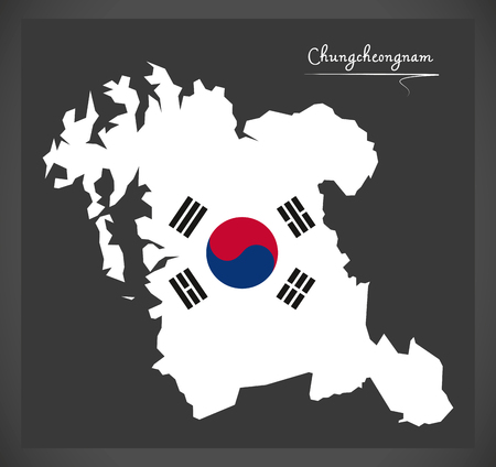 Chungcheongnam map with South Korean national flag illustrationのイラスト素材