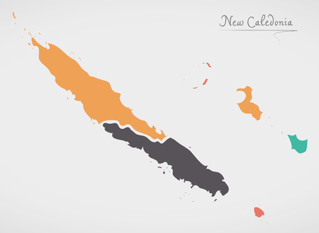 New Caledonia Map with states and modern round shapesのイラスト素材
