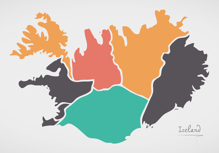 Iceland Map with states and modern round shapesのイラスト素材