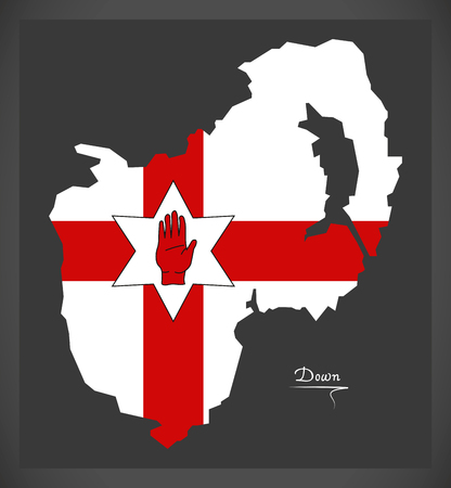Down Northern Ireland map with Ulster banner national flag illustrationのイラスト素材