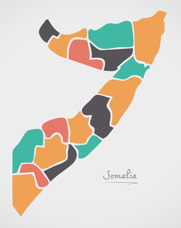 Somalia Map with states and modern round shapesのイラスト素材