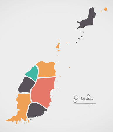 Grenada Map with states and modern round shapesのイラスト素材